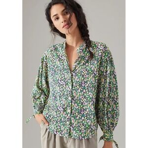 Anthropologie Maeve Ashleigh Puff Tie Sleeve Shirt Women's XS Cottage‎ Boho Chic
